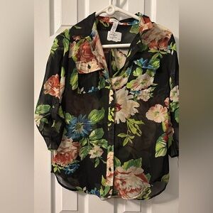 Ambiance Black Floral Button-Down Shirt